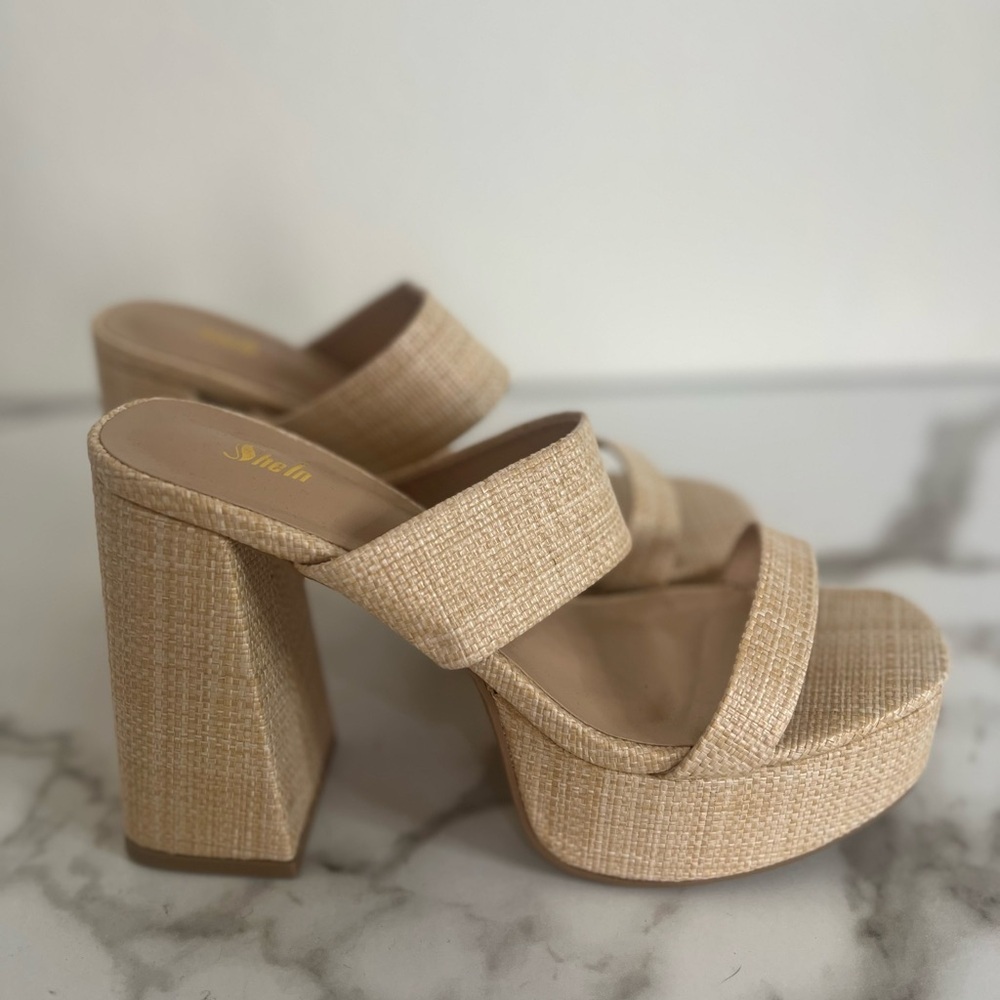 SHEIN Beige Woven Platform Block Heel Sandals - Picture 3 of 7
